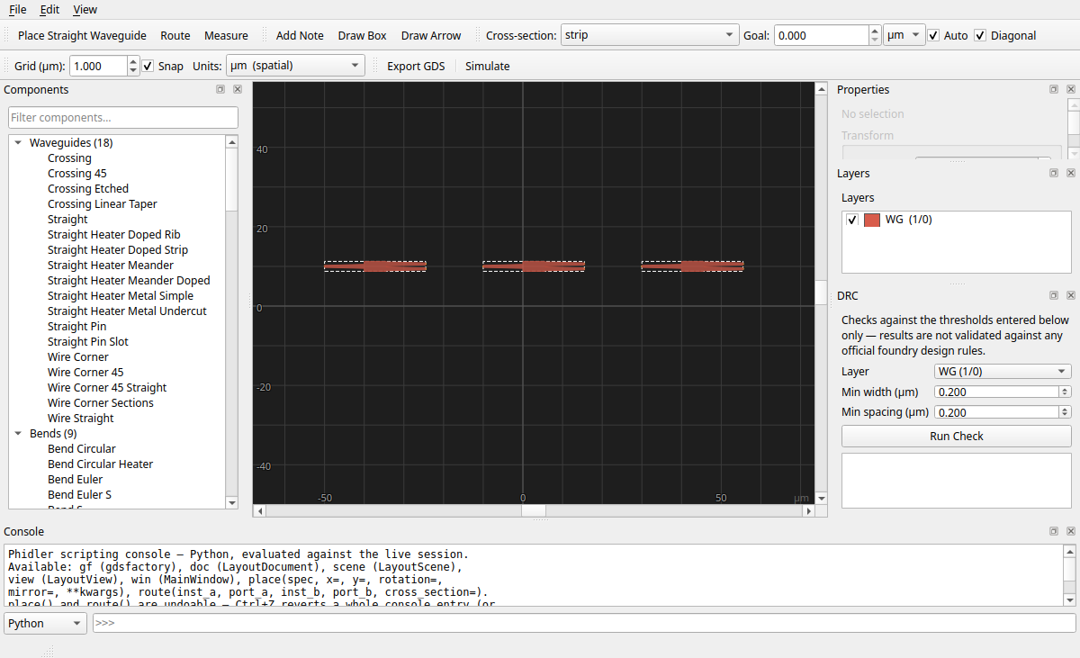 Three instances aligned to a common top edge