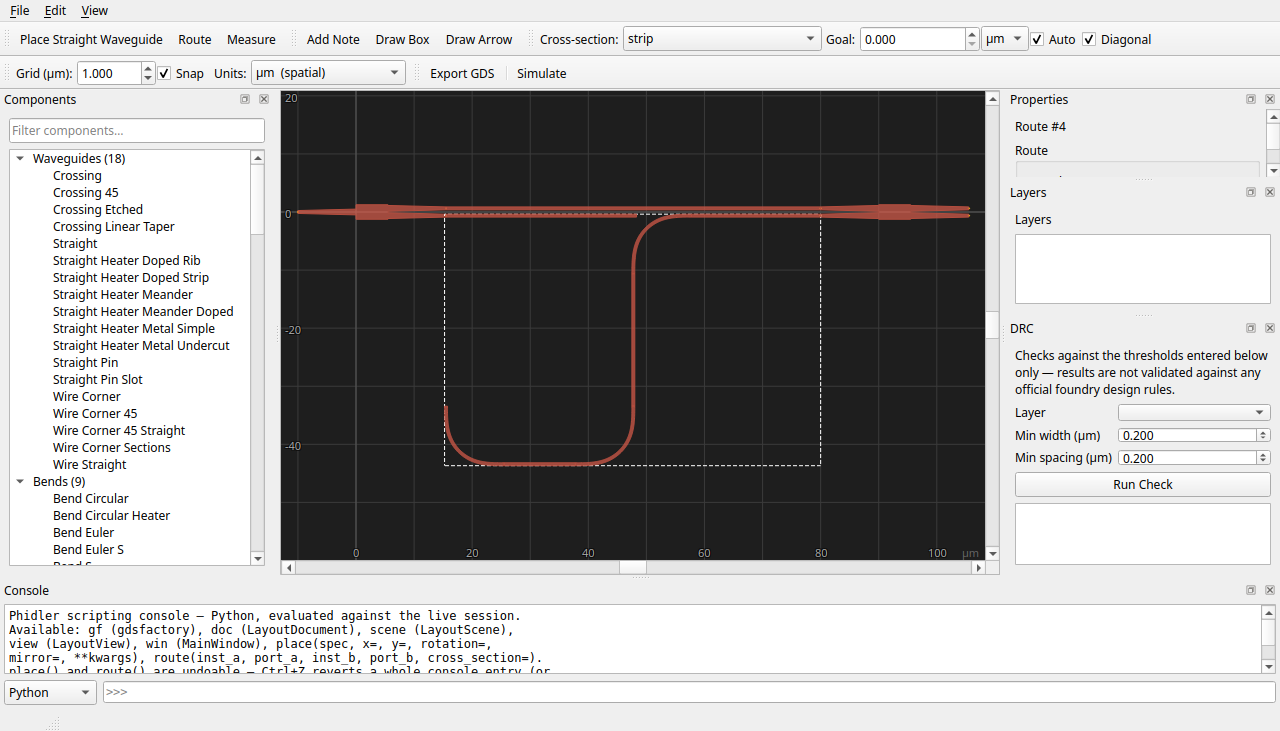 Selecting the delay arm shows its length and propagation-time readout